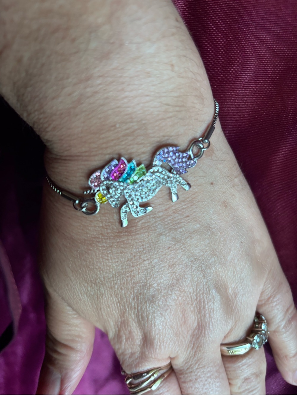 Silver Unicorn Bracelet with Multicolor Crystal Mane - Women Jewelry